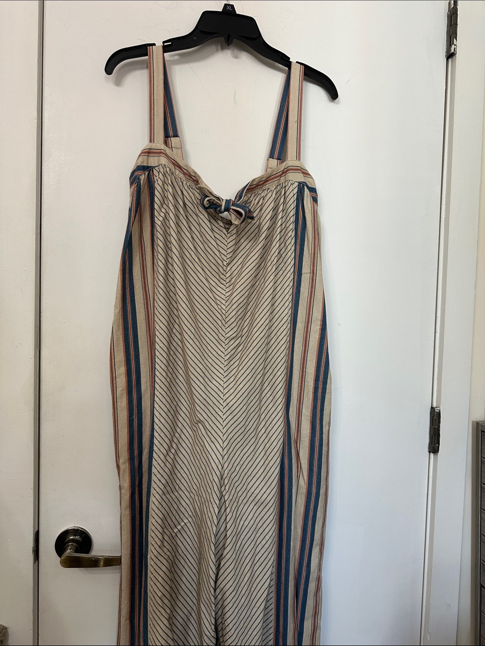Striped Tie-Front Jumpsuit in Cream, Blue & Rust